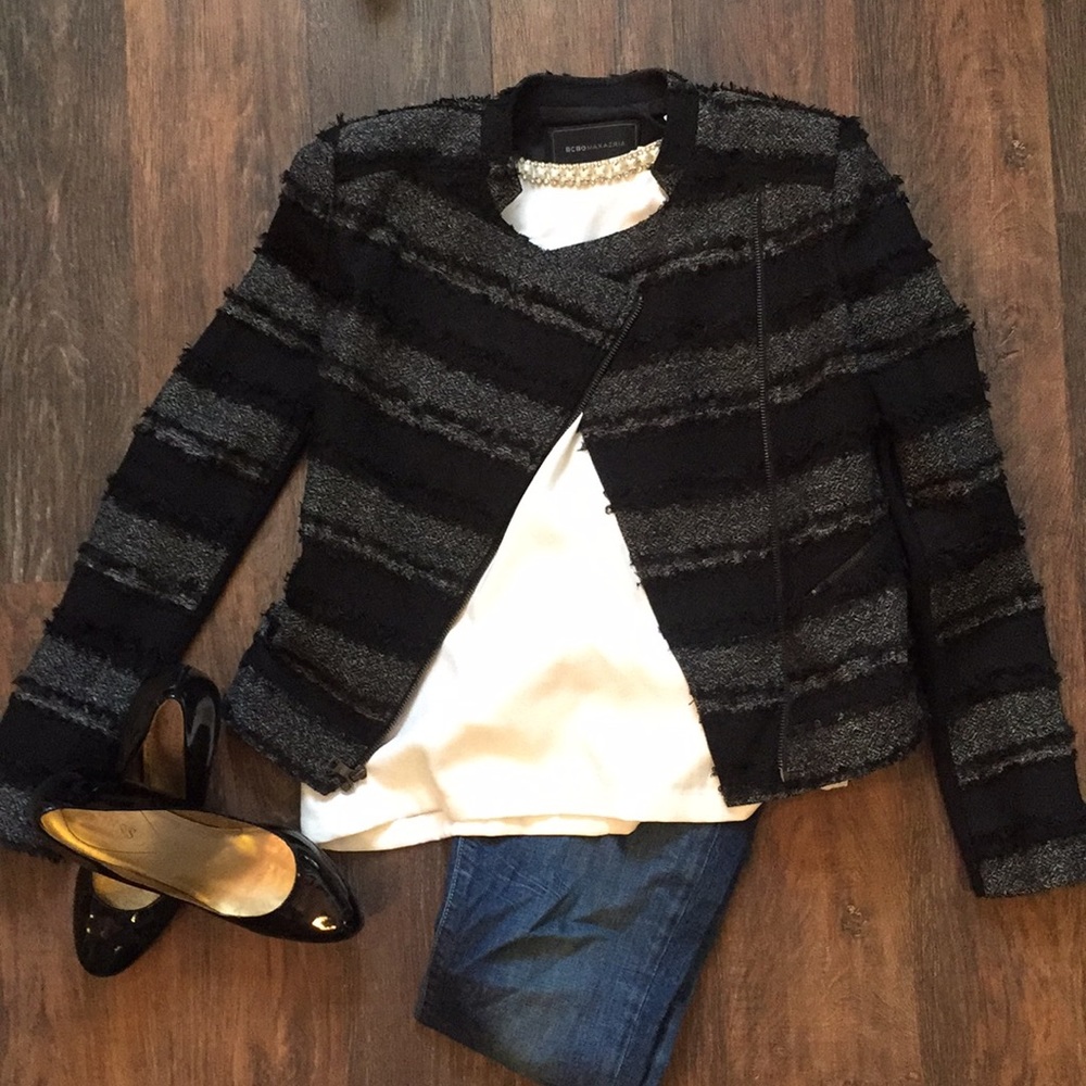 BCBGMAXAZRIA Jaison Fringe Moto Jacket